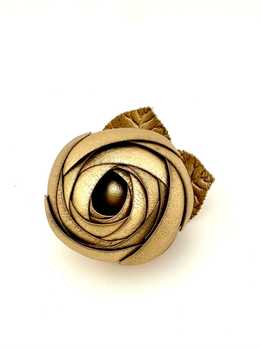 Vintage Chanel Gold Leather Camellia Brooch