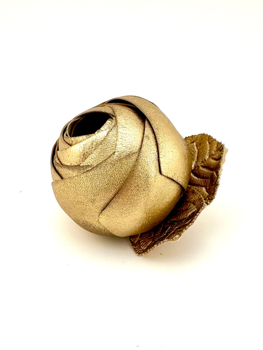 Vintage Chanel Gold Leather Camellia Brooch