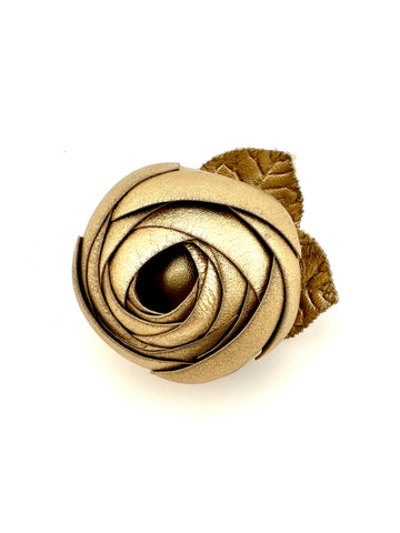 Vintage Chanel Gold Leather Camellia Brooch