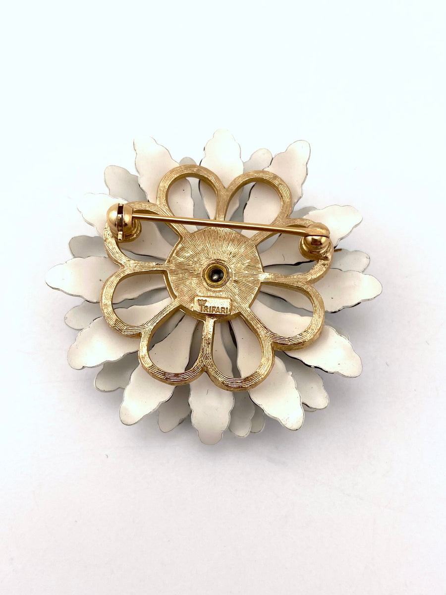 1960s Trifari Enamel Flower Earrings and Brooch Set