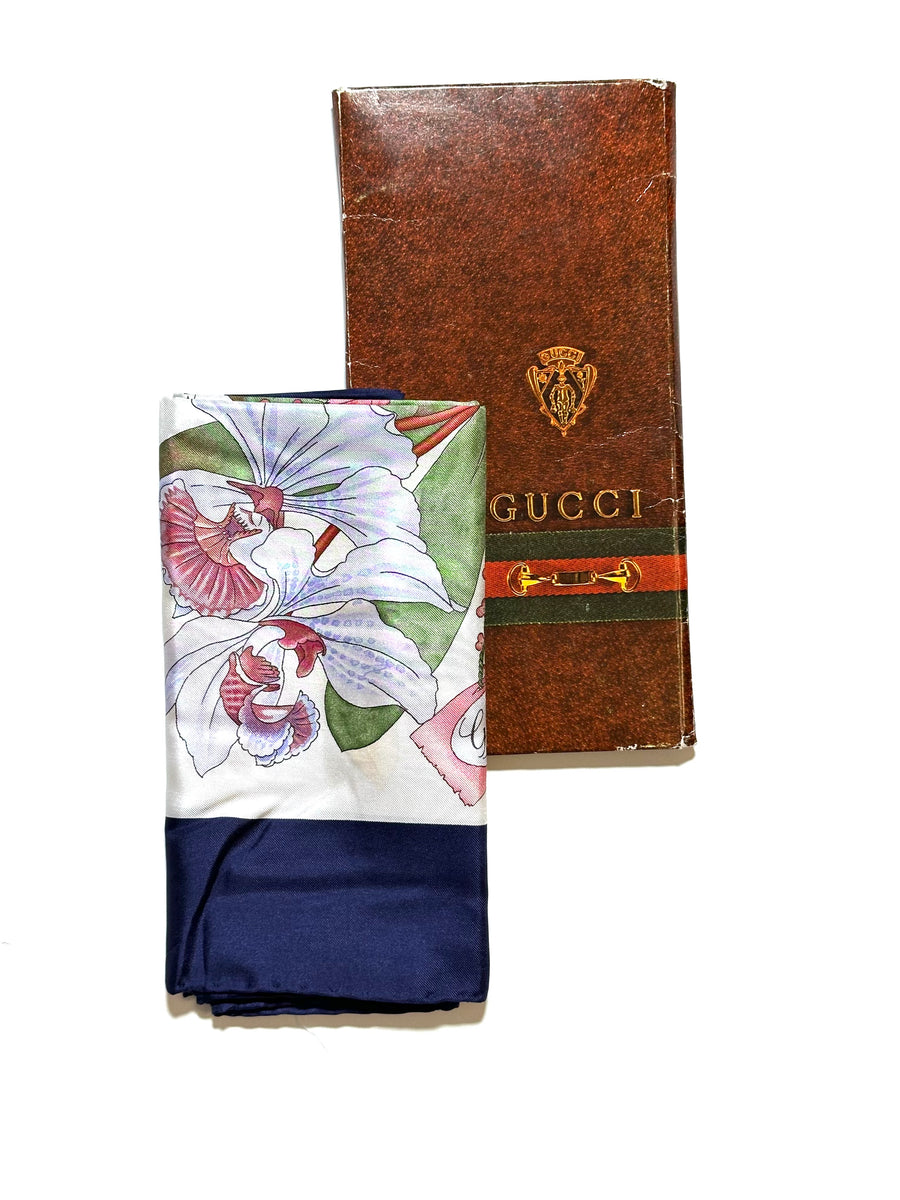 1970s Gucci Flower Scarf by Accornero Original Packaging