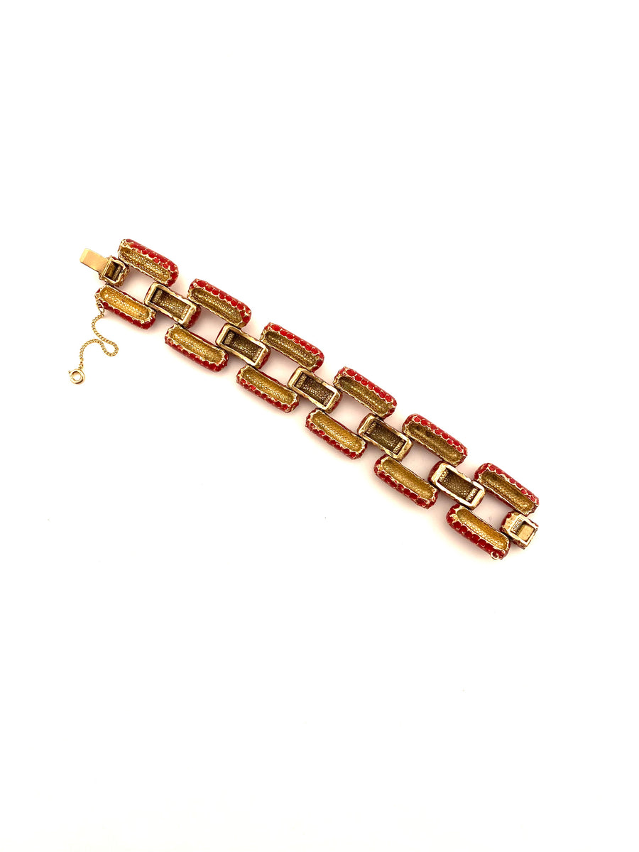 1960s Ciner Red Enamel Link Bracelet