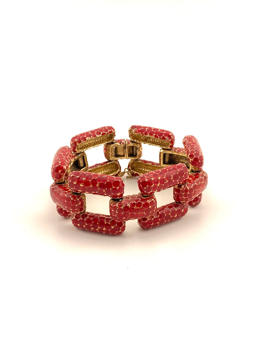 1960s Ciner Red Enamel Link Bracelet