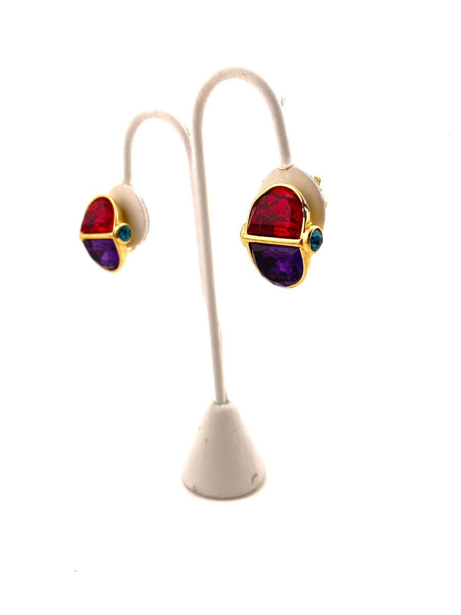 1980s Trifari Red Purple Glass Earrings