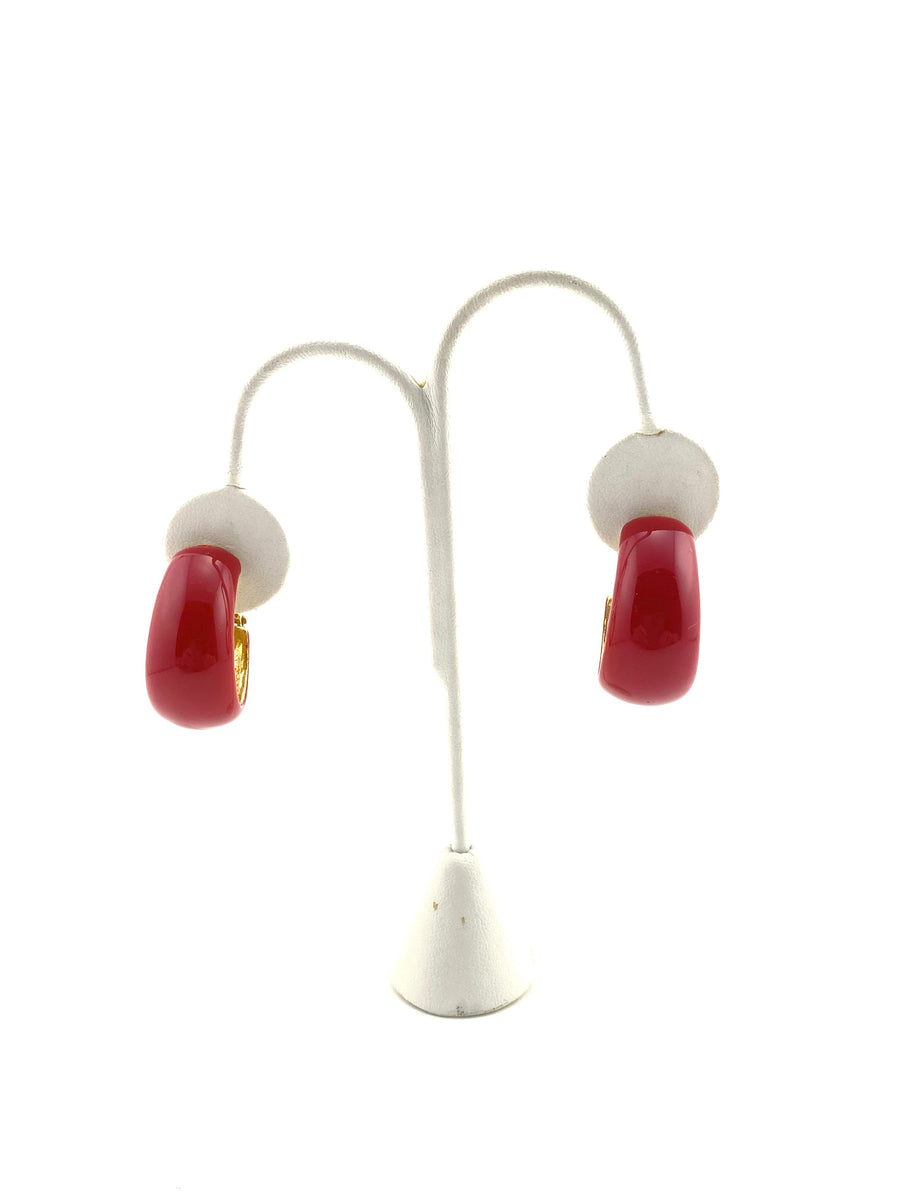 Vintage Ciner Red Enamel Hoop Earrings