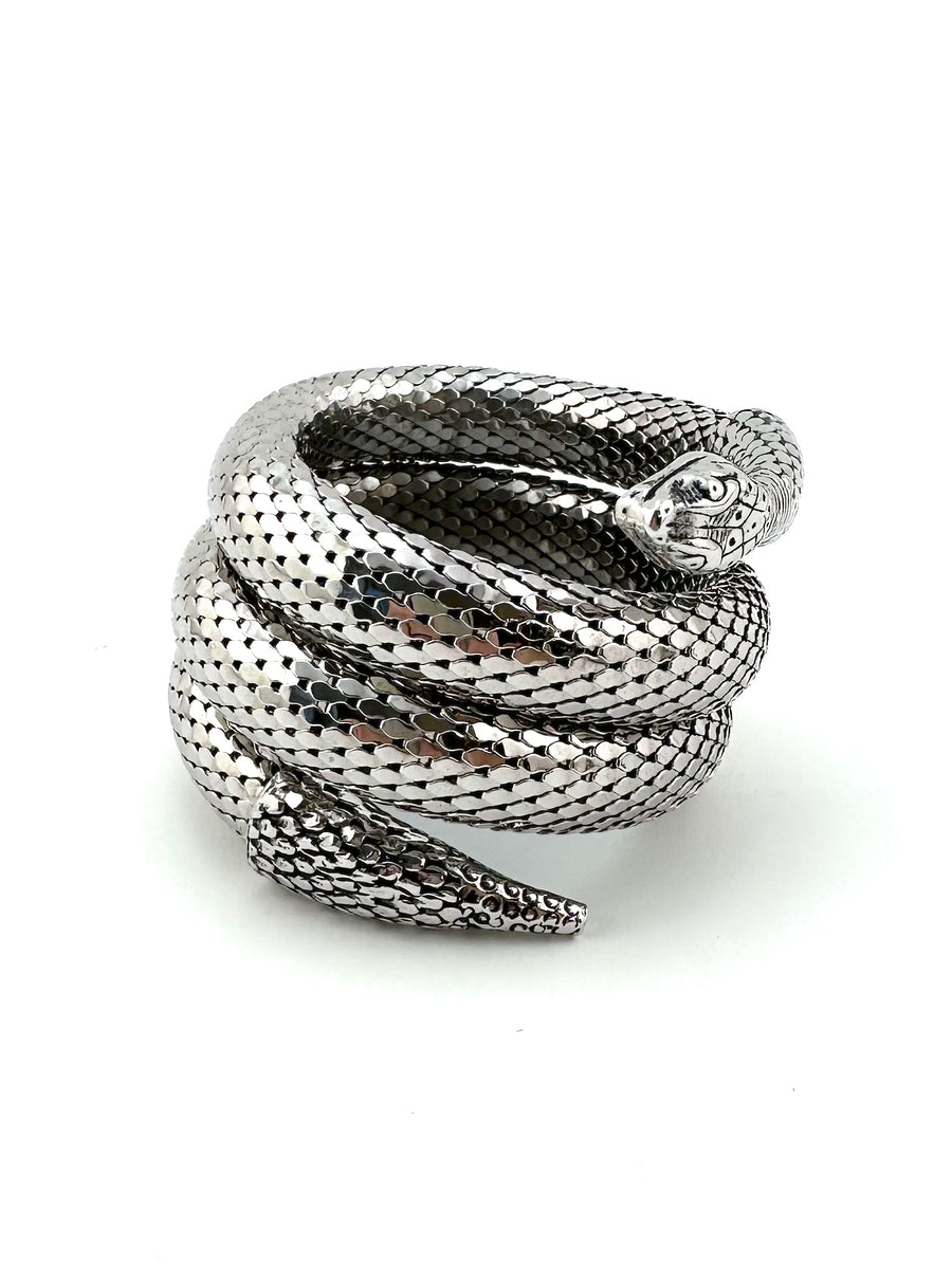 Whiting & Davis Silvertone Triple Coiled Snake Bracelet 1960s