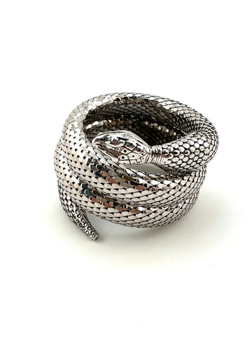 Whiting & Davis Silvertone Triple Coiled Snake Bracelet 1960s