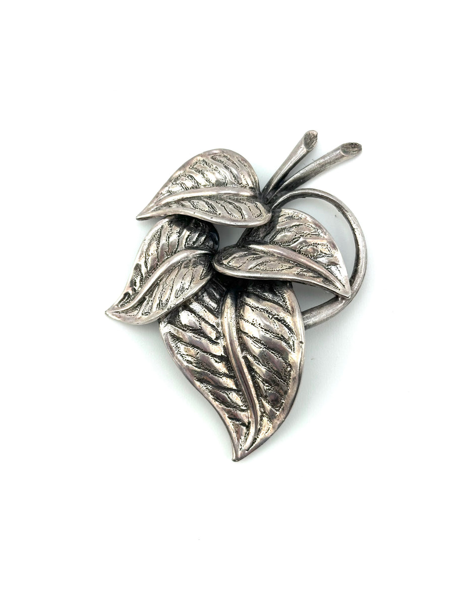 Large 1950s Silvertone Art Deco Leaf  Brooch