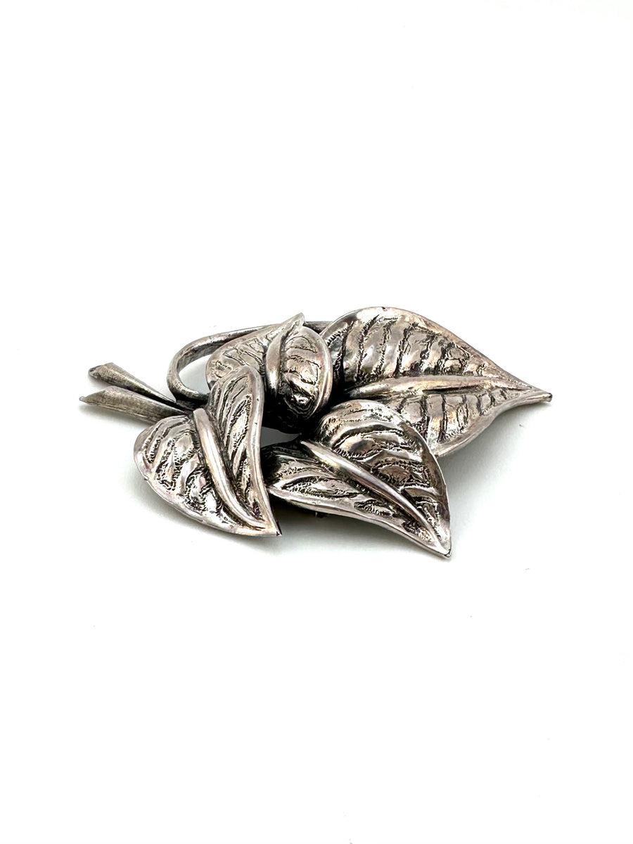 Large 1950s Silvertone Art Deco Leaf  Brooch