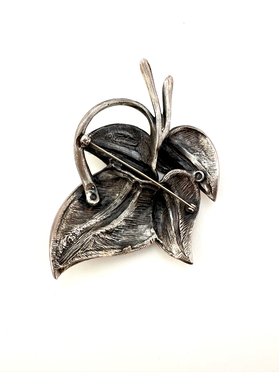 Large 1950s Silvertone Art Deco Leaf  Brooch