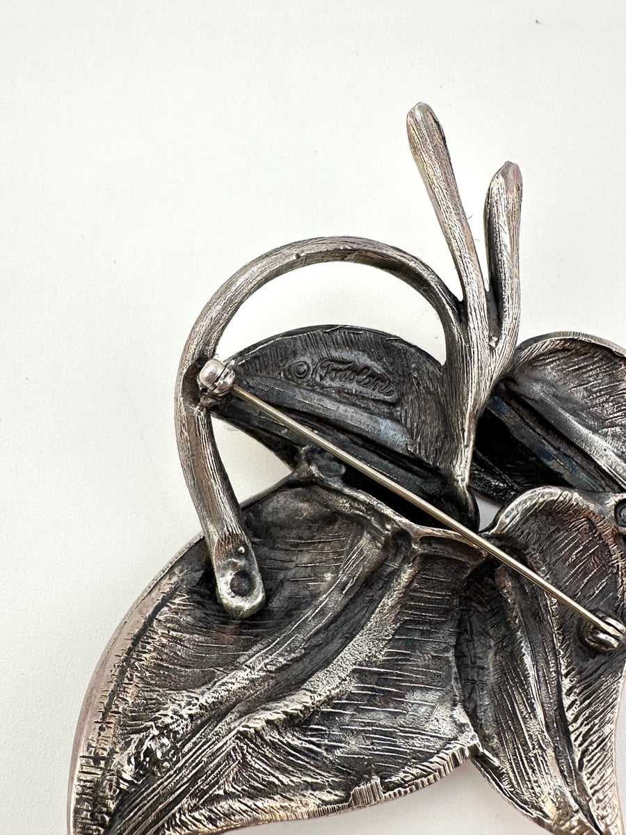 Large 1950s Silvertone Art Deco Leaf  Brooch