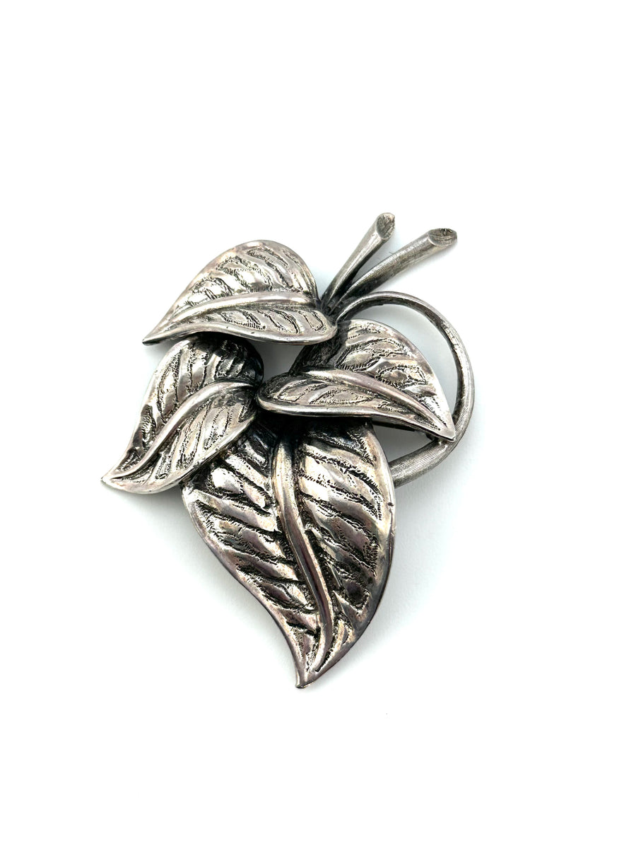 Large 1950s Silvertone Art Deco Leaf  Brooch