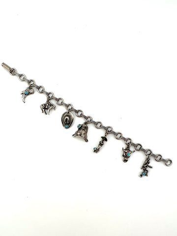 1950s Western Cowboy Silvertone Charm Bracelet