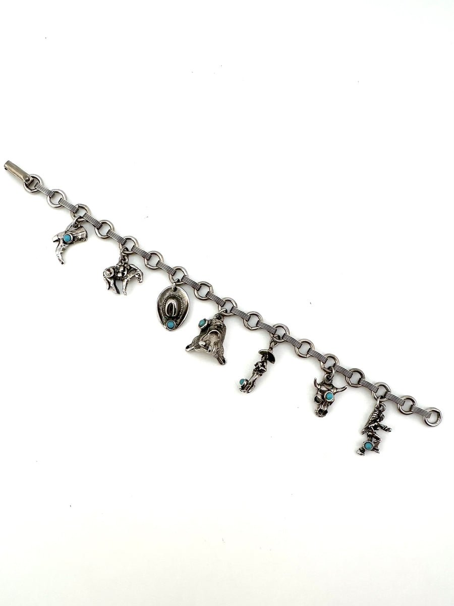 1950s Western Cowboy Silvertone Charm Bracelet