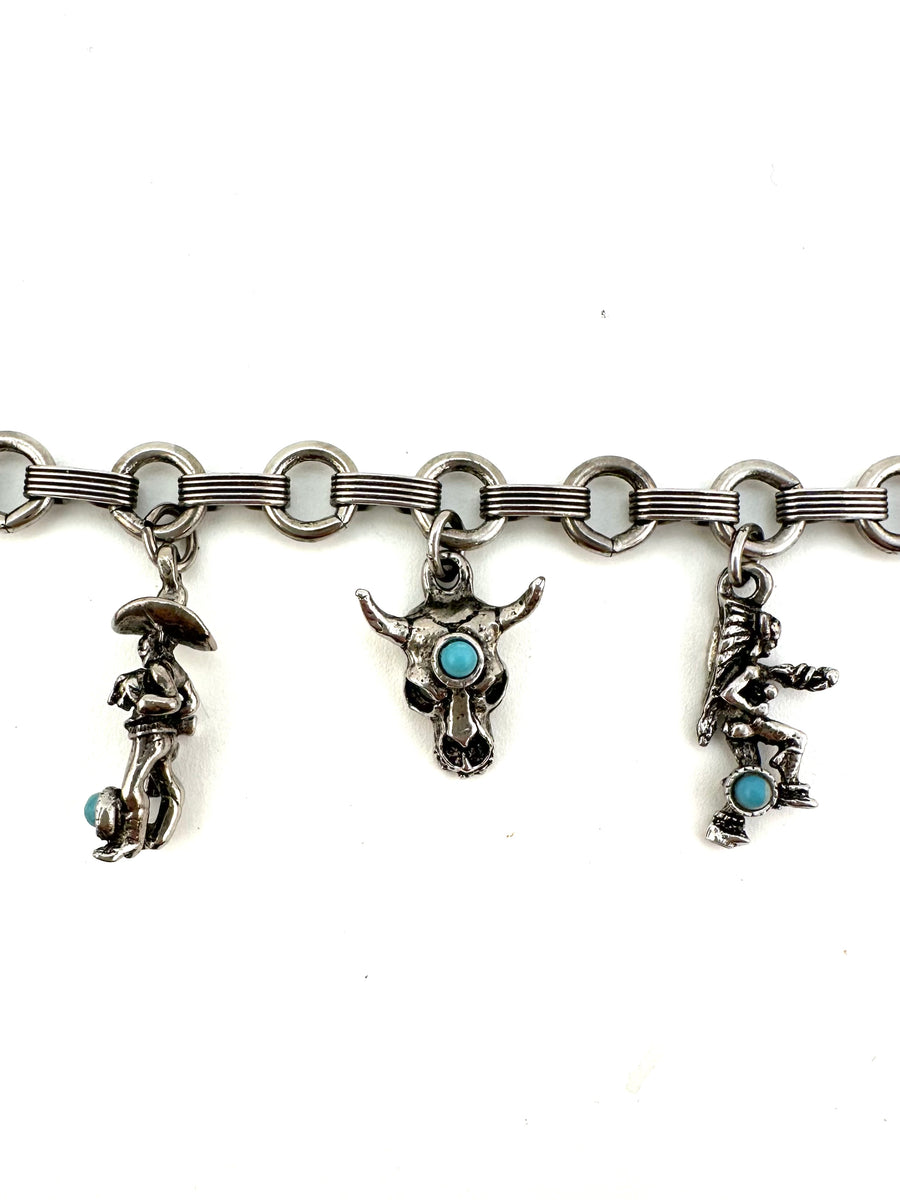 1950s Western Cowboy Silvertone Charm Bracelet