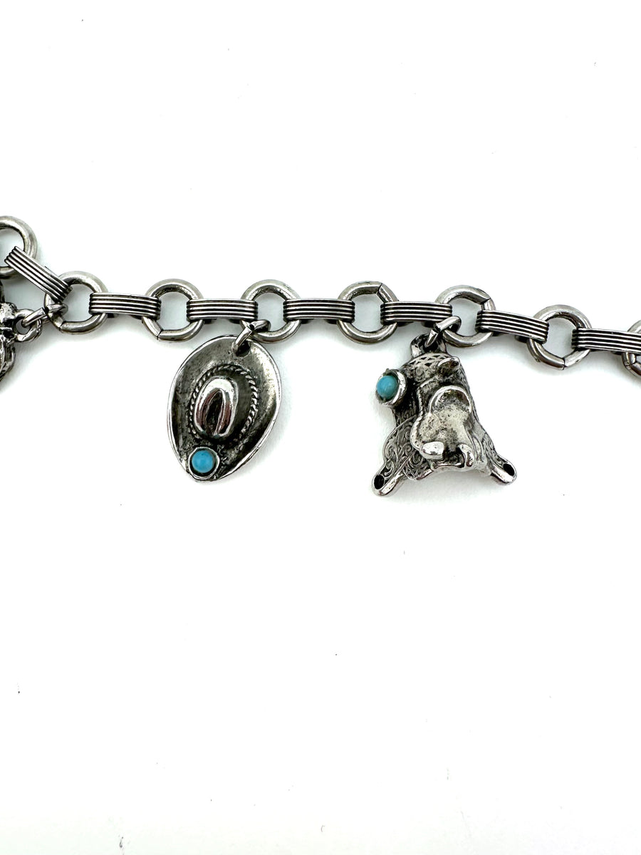 1950s Western Cowboy Silvertone Charm Bracelet