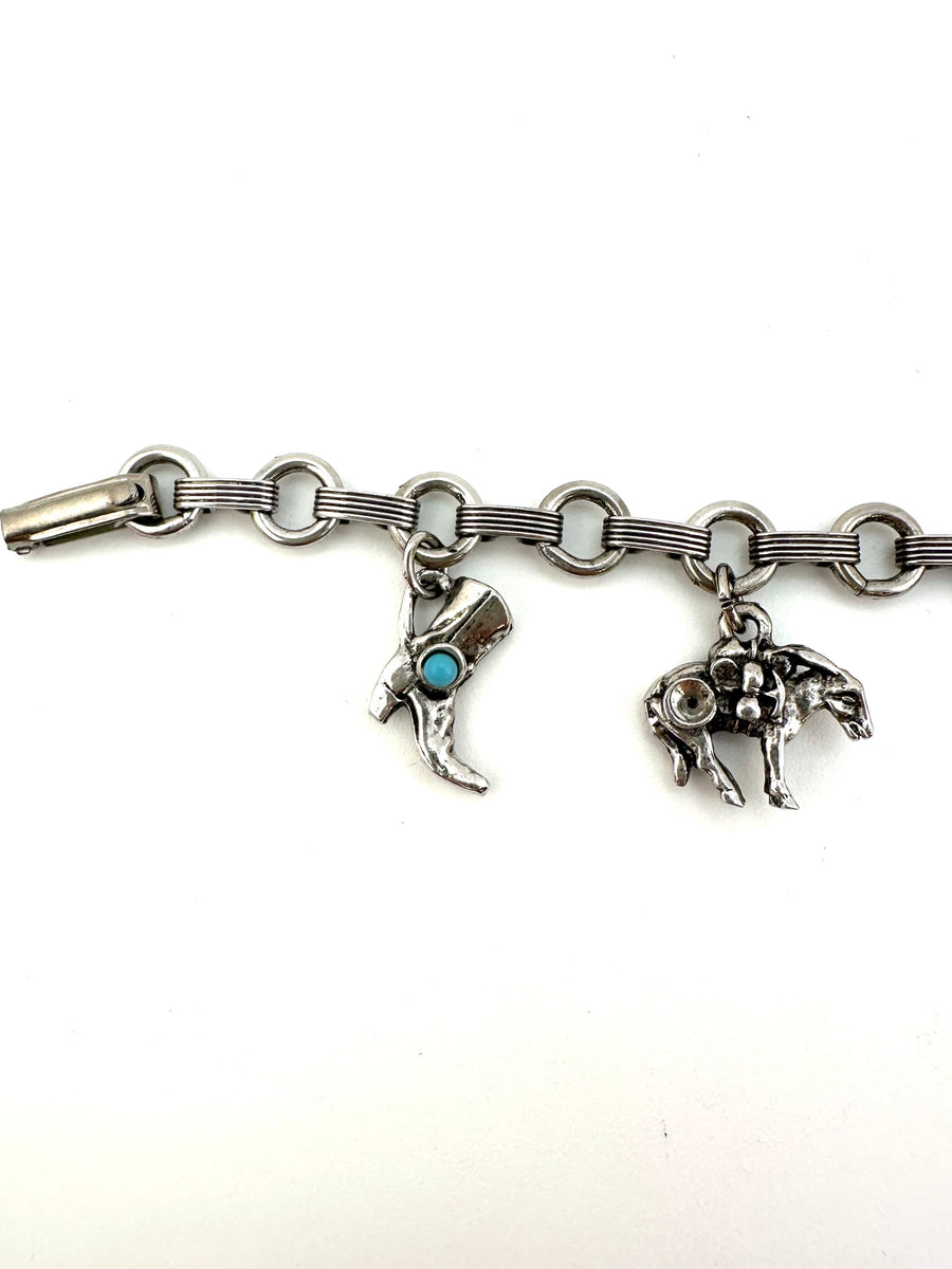 1950s Western Cowboy Silvertone Charm Bracelet