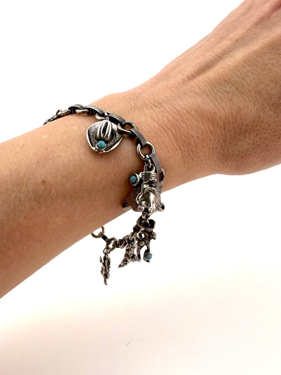 1950s Western Cowboy Silvertone Charm Bracelet