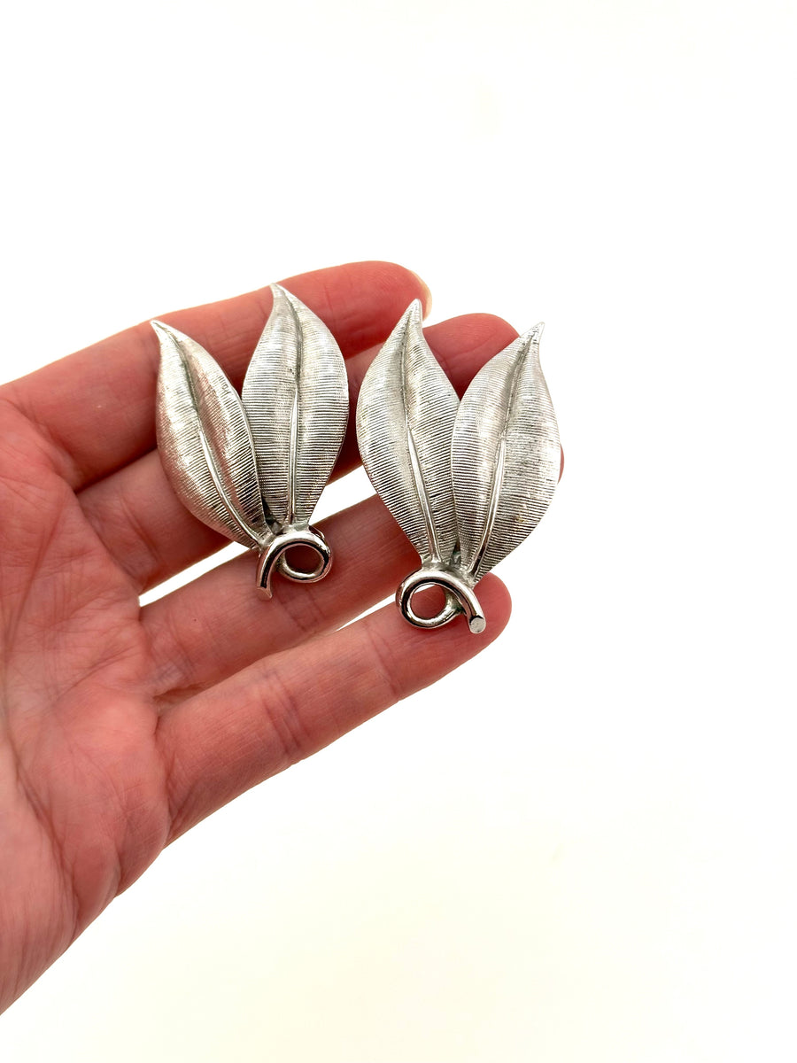 1950s Silvertone Leaf Earrings