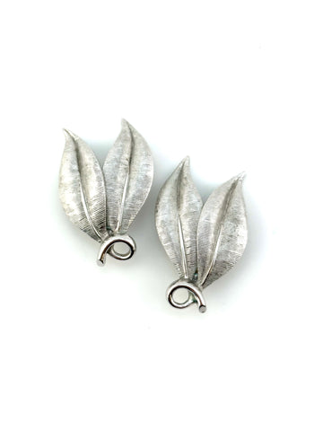 1950s Silvertone Leaf Earrings