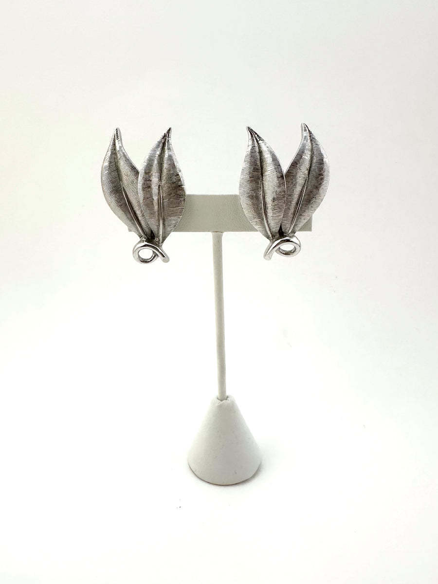 1950s Silvertone Leaf Earrings