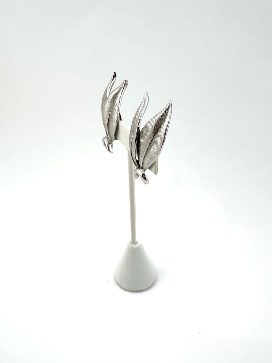 1950s Silvertone Leaf Earrings