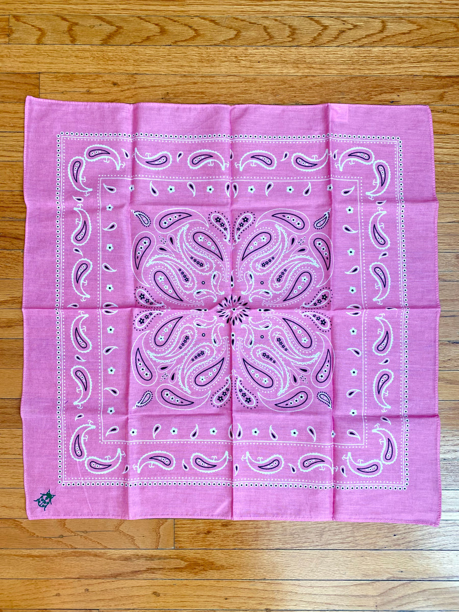 Pink Cotton Bandana with Green Ladybug Monogram