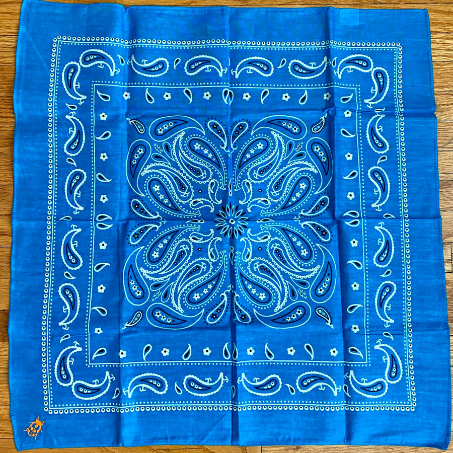 Royal Blue Cotton Bandana with Orange Ladybug Monogram