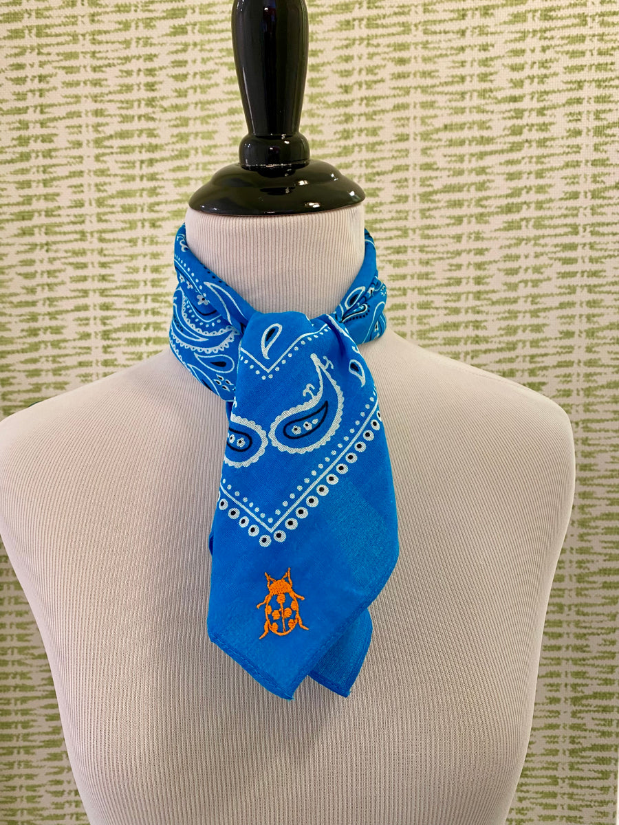 Royal Blue Cotton Bandana with Orange Ladybug Monogram