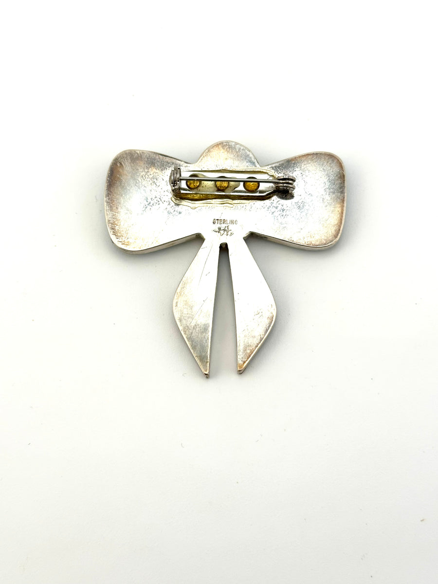 Vintage Sterling Silver and Turquoise Bow Brooch