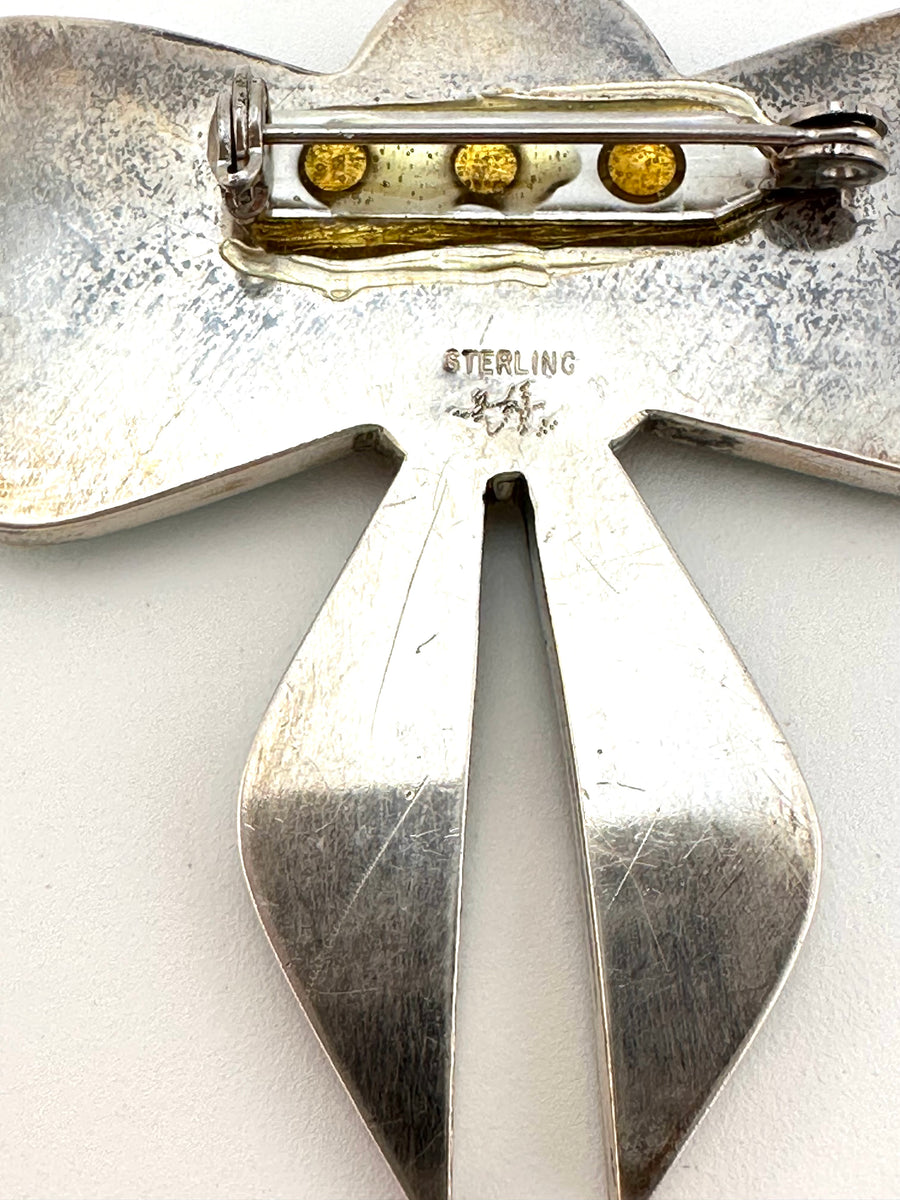 Vintage Sterling Silver and Turquoise Bow Brooch