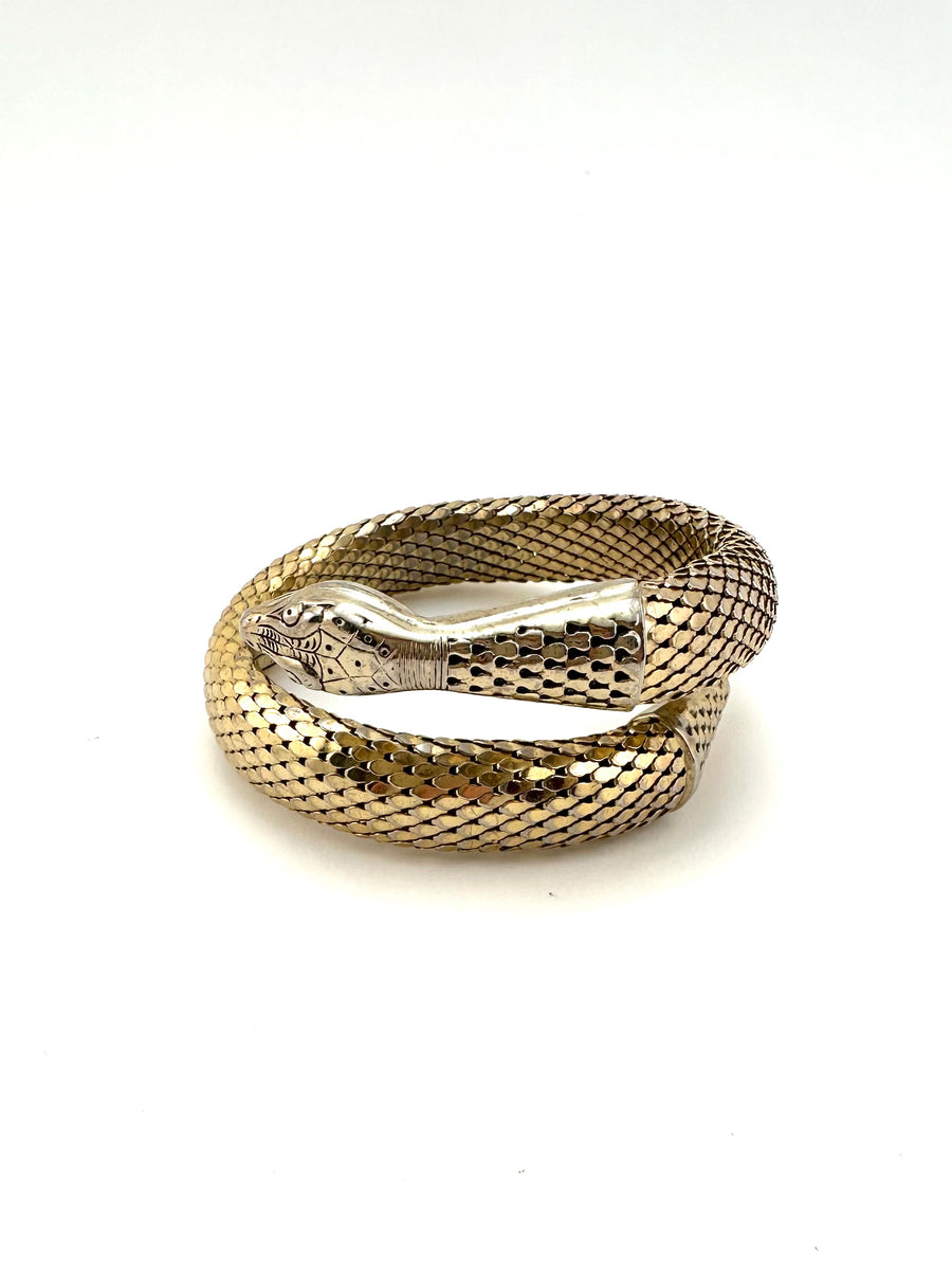1960s Whiting & Davis Goldtone Coiled Snake Bracelet
