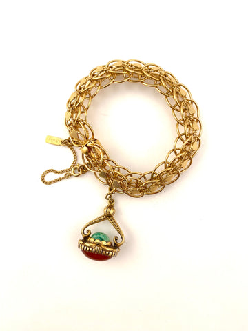 1980s Goldtone Charm Bracelet with Hearts and Vintage Charm