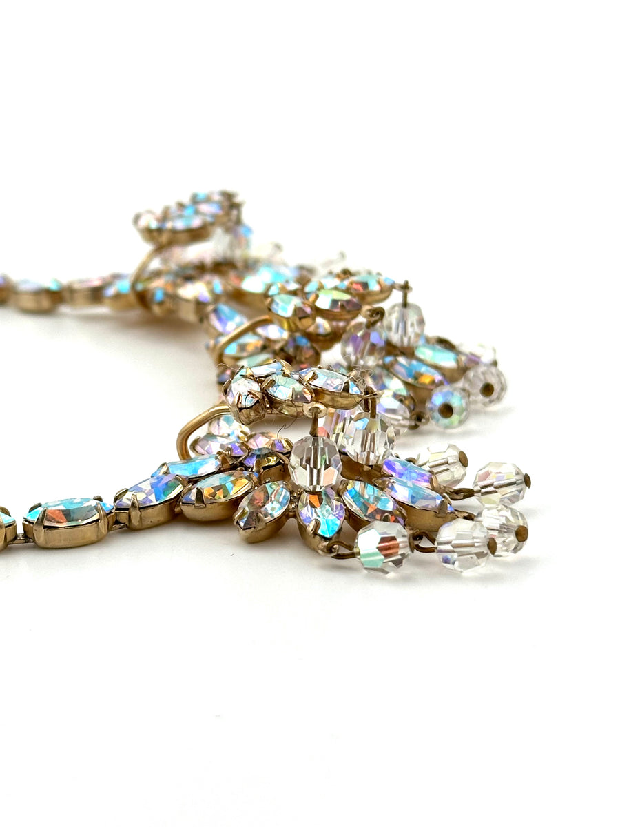 1950s Weiss Aurora Borealis Crystal Necklace and Earrings Set