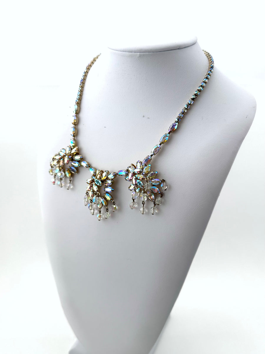 1950s Weiss Aurora Borealis Crystal Necklace and Earrings Set