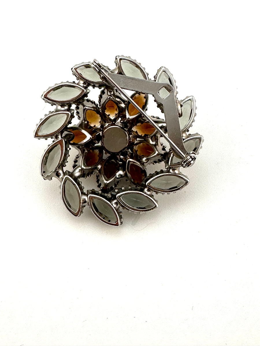 1950s Rhinestone Brooch Brown and Grey