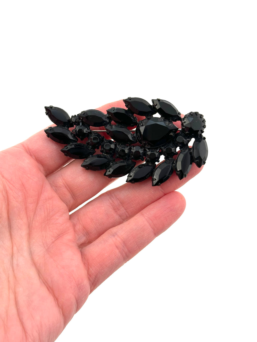 1950 Weiss Paisley Black Rhinestone Brooch