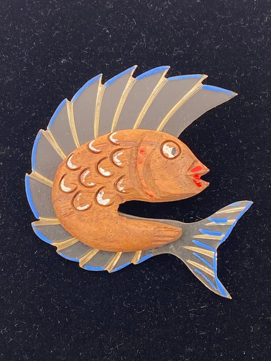 1940s Wood and Lucite Fish Brooch