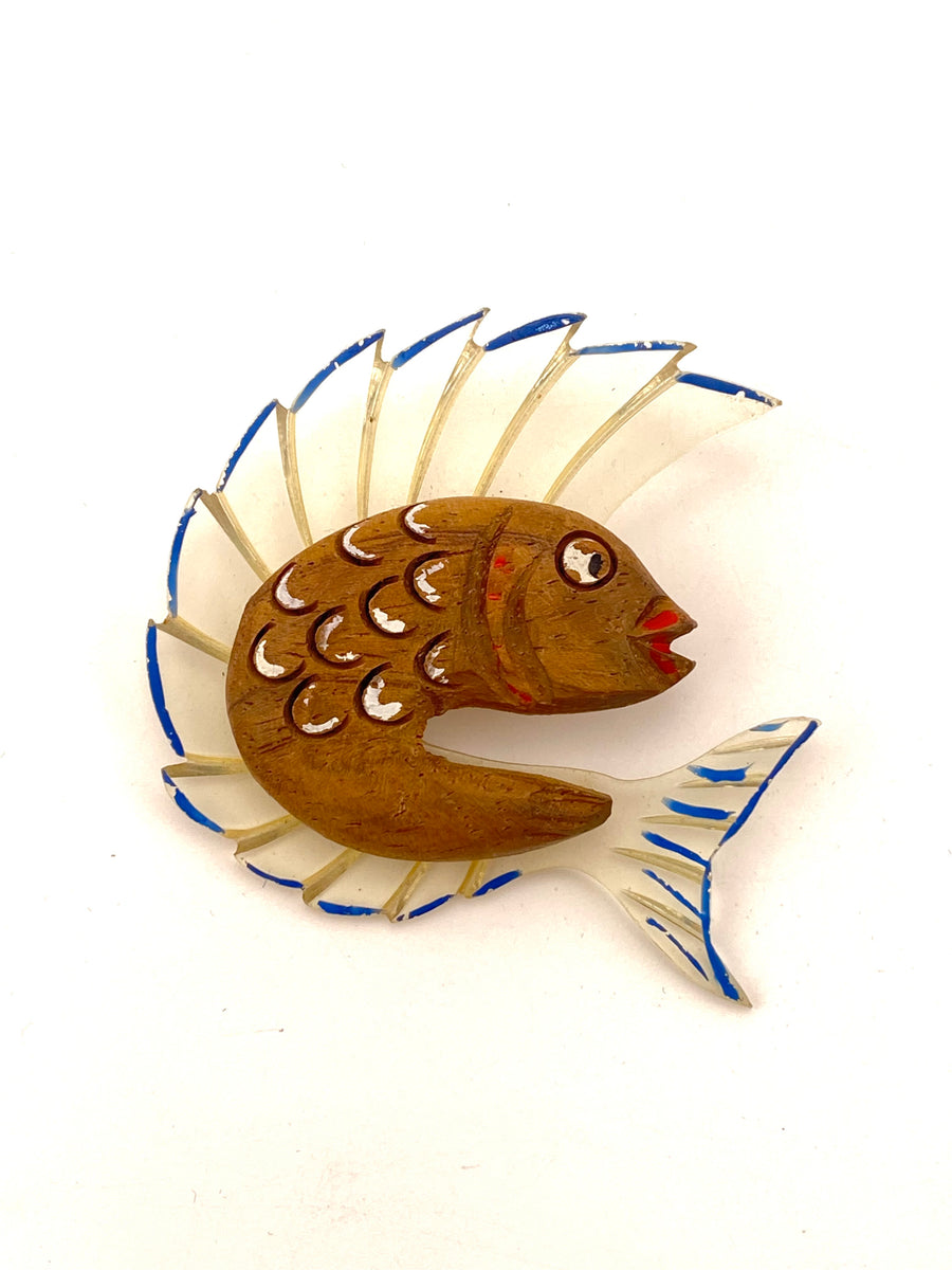 1940s Wood and Lucite Fish Brooch