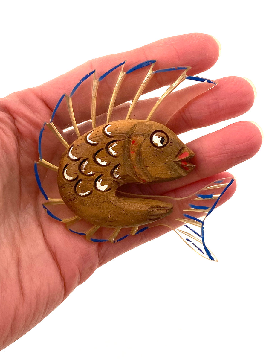 1940s Wood and Lucite Fish Brooch