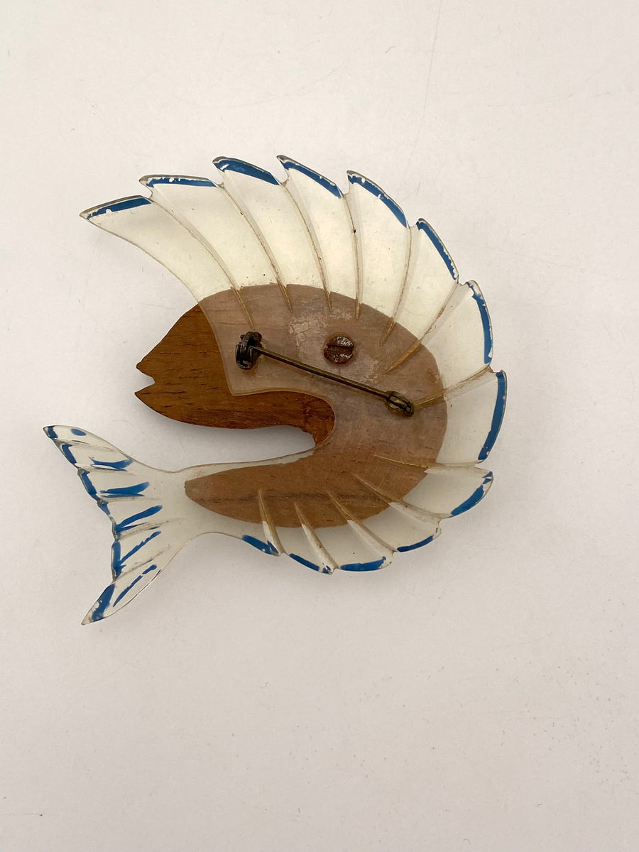 1940s Wood and Lucite Fish Brooch