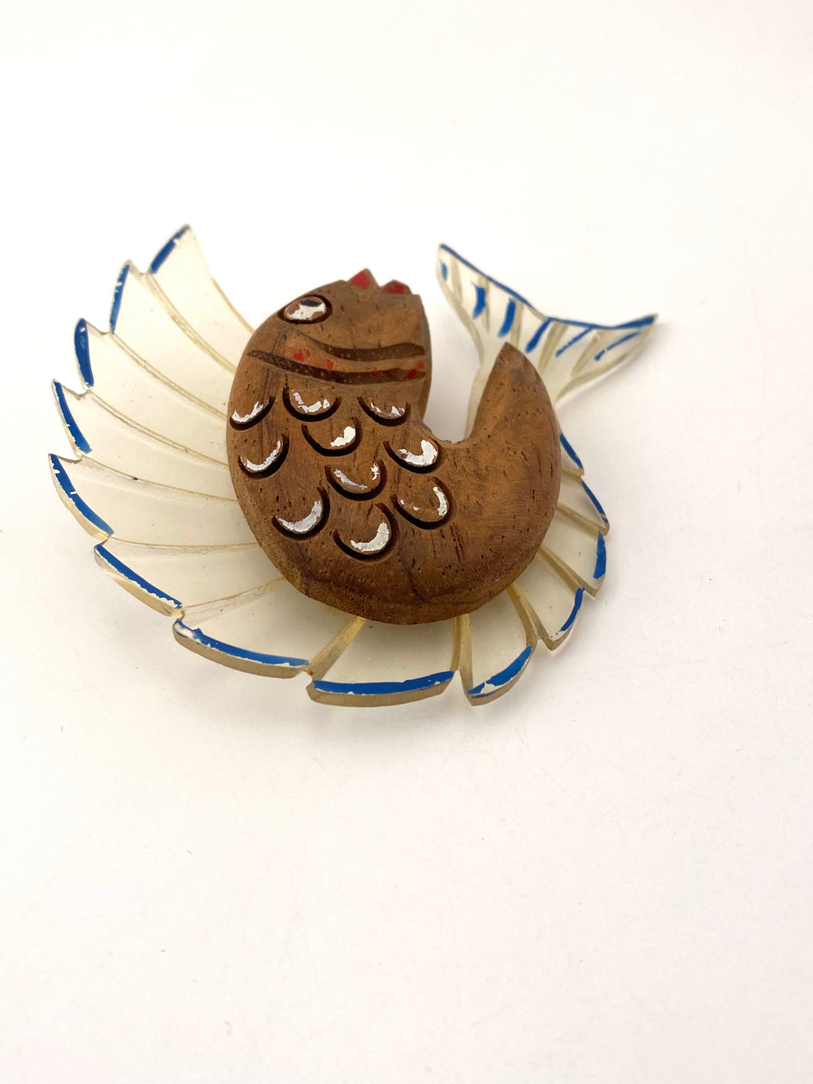 1940s Wood and Lucite Fish Brooch