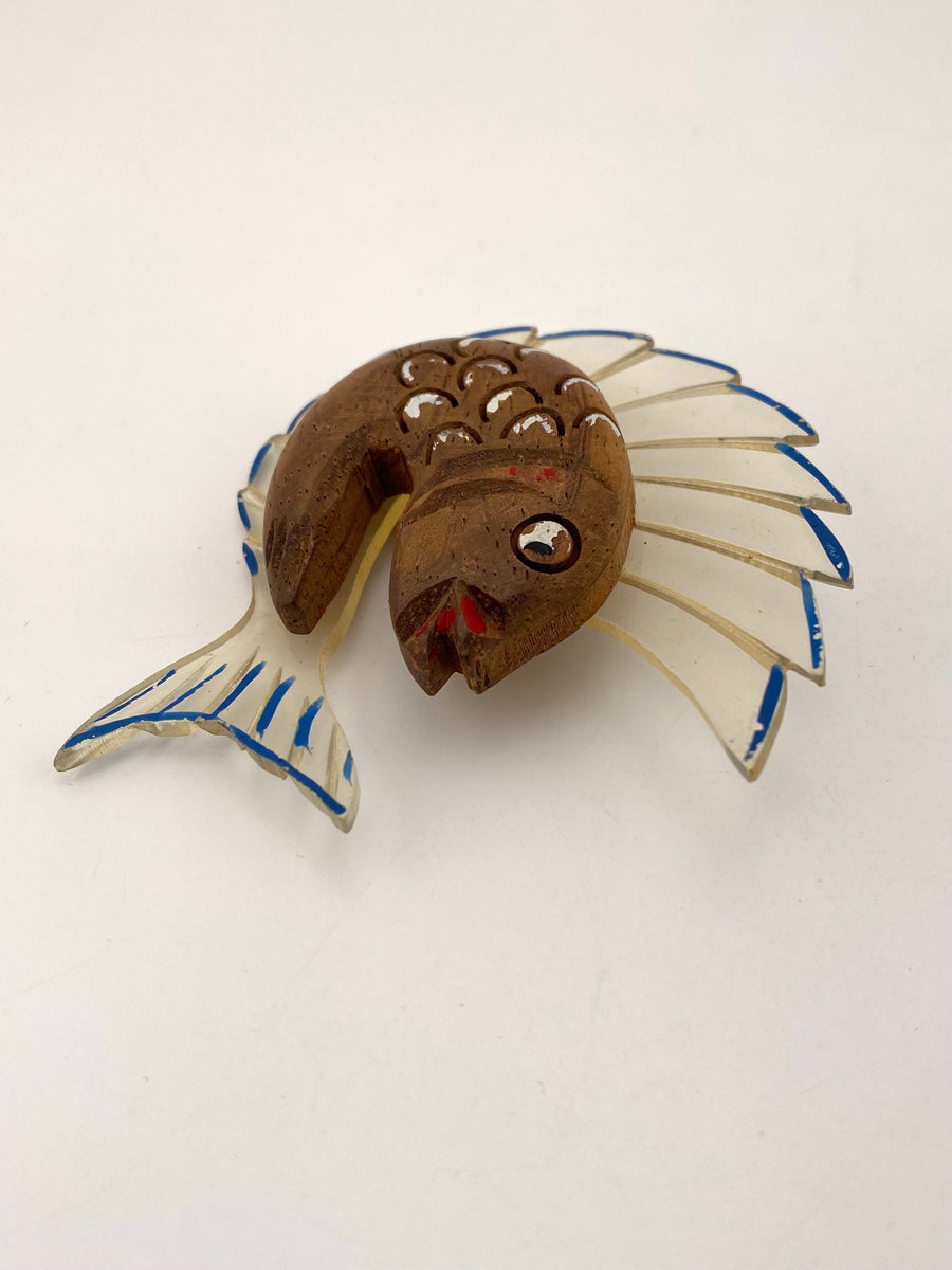 1940s Wood and Lucite Fish Brooch