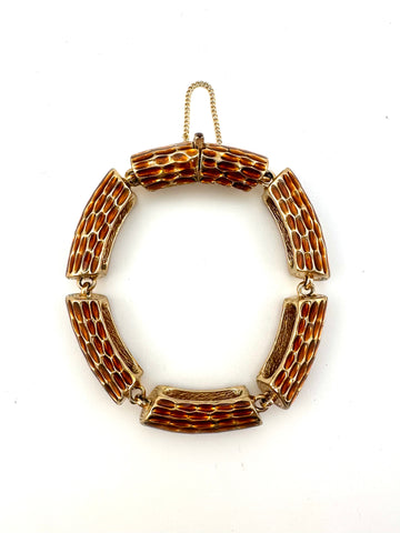 Vintage Ciner Log Link Bracelet with Brown Enamel
