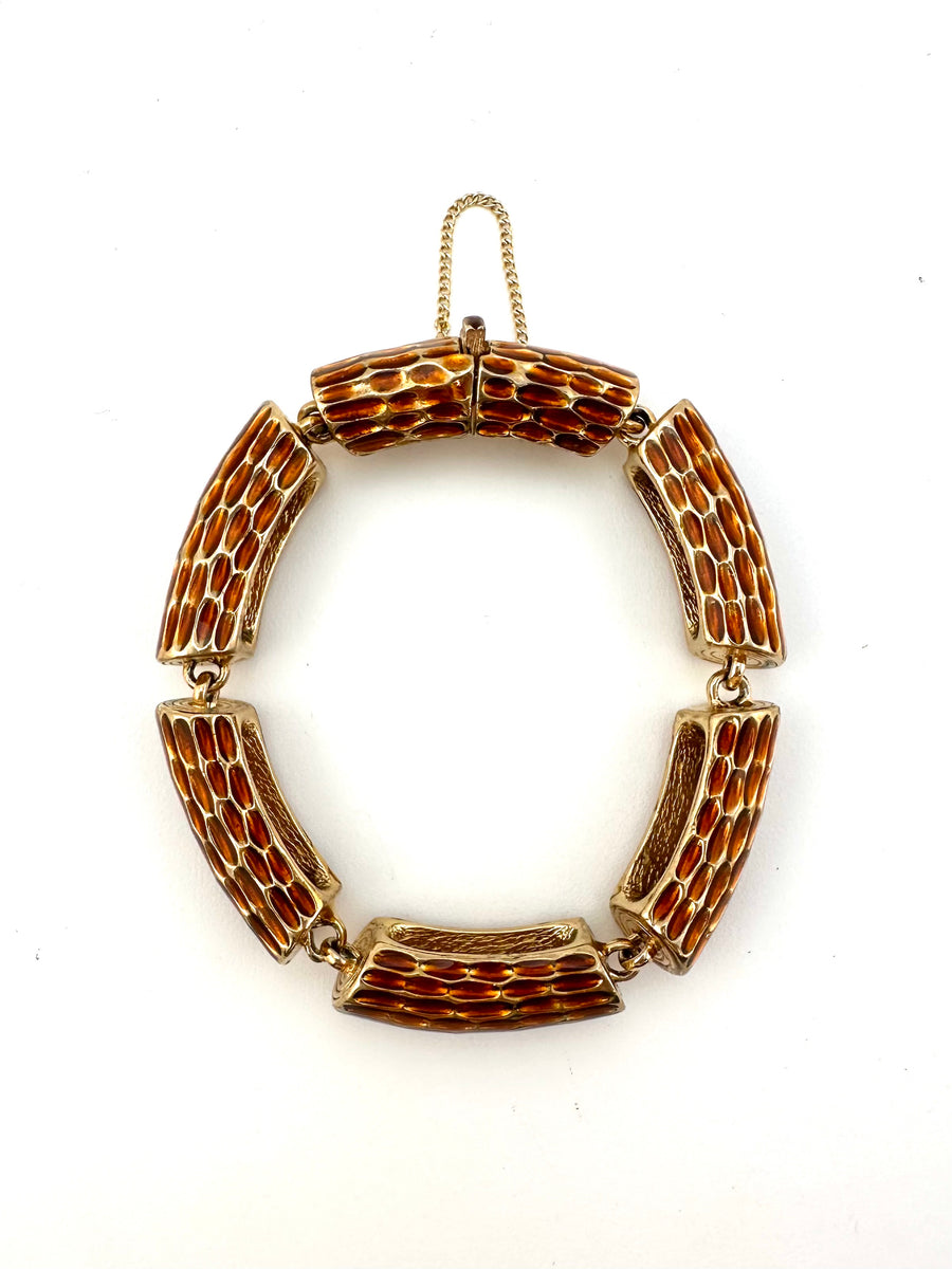 Vintage Ciner Log Link Bracelet with Brown Enamel