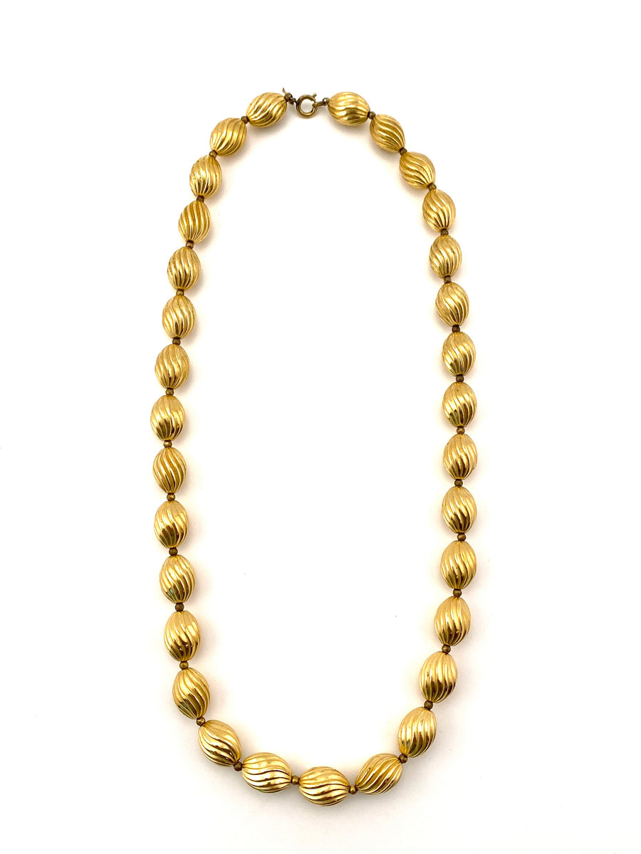 1950s Trifari Textured Goldtone Beaded Necklace