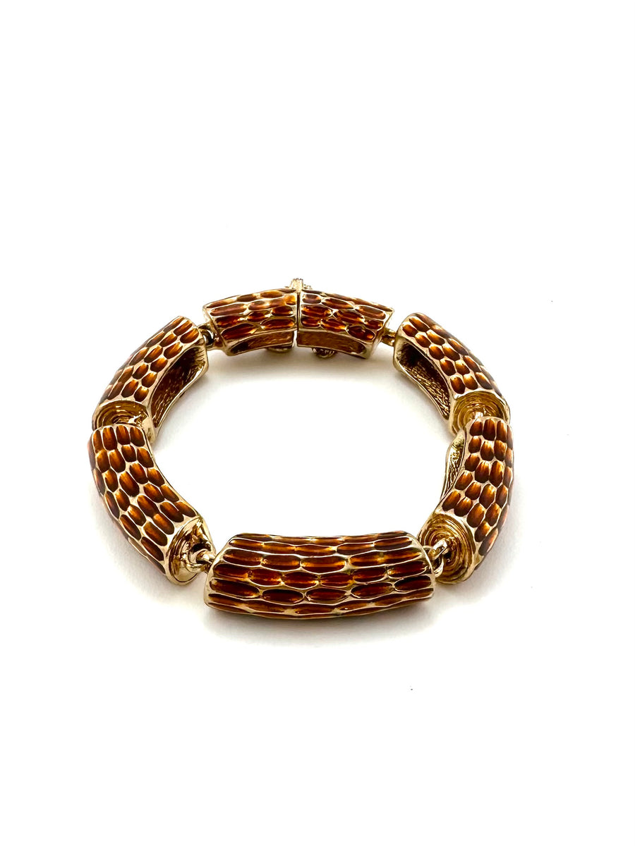Vintage Ciner Log Link Bracelet with Brown Enamel