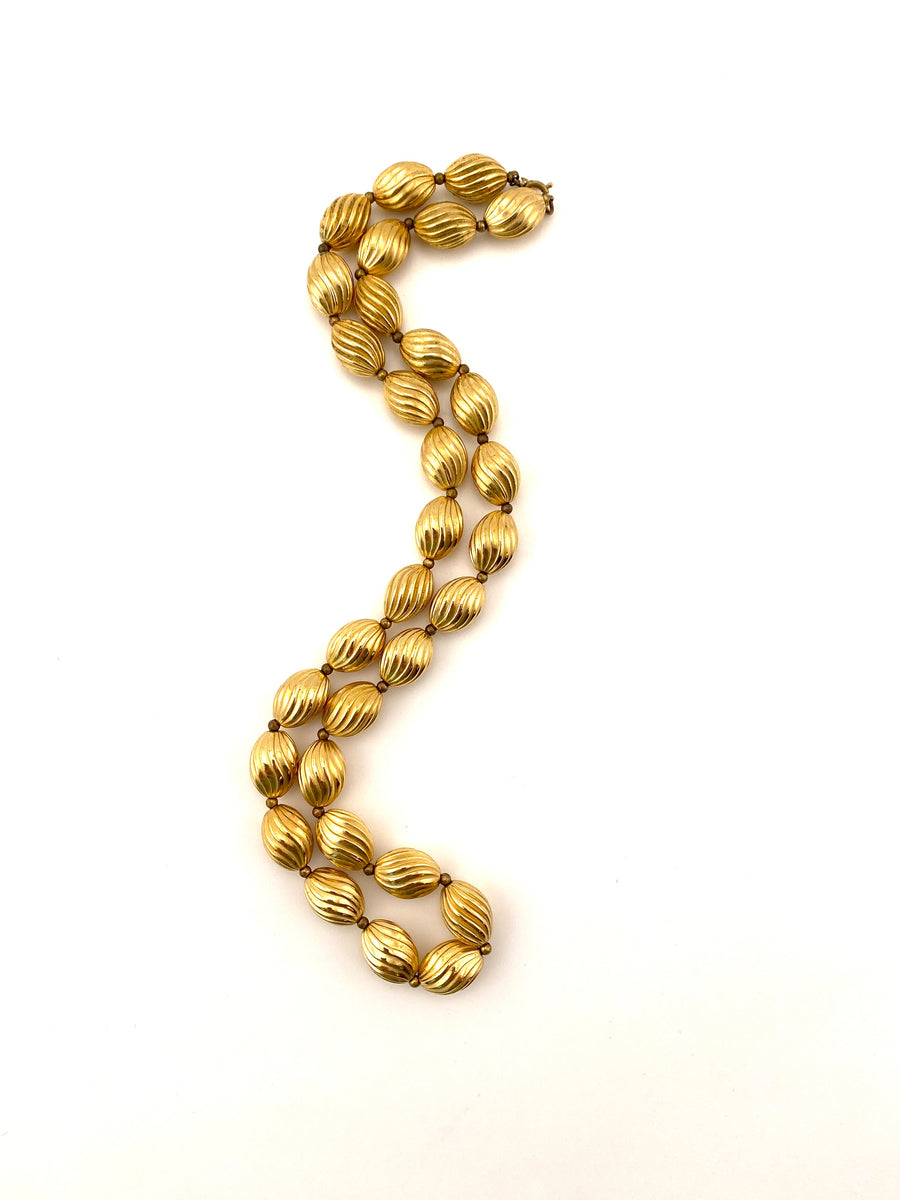 1950s Trifari Textured Goldtone Beaded Necklace