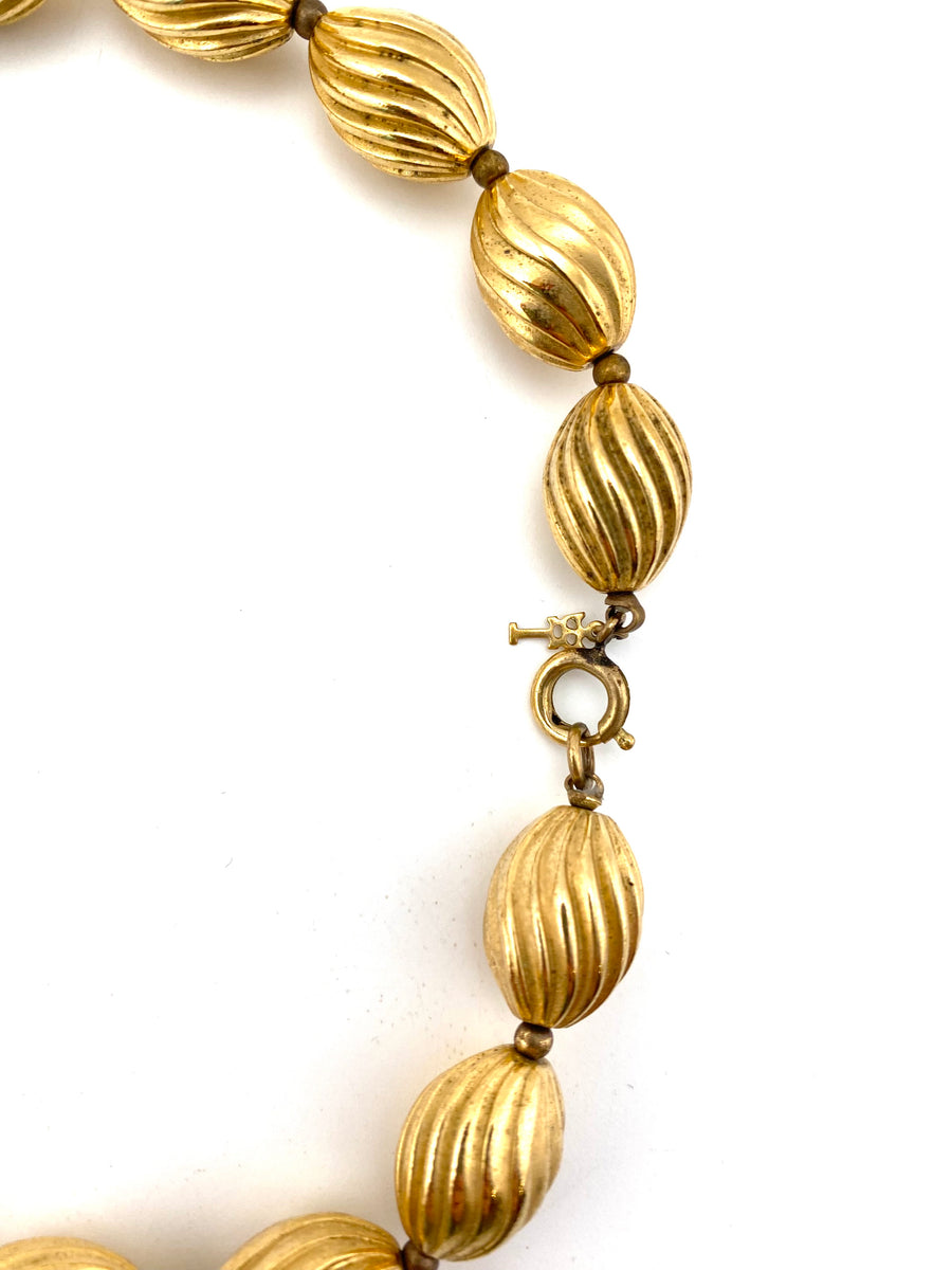 1950s Trifari Textured Goldtone Beaded Necklace