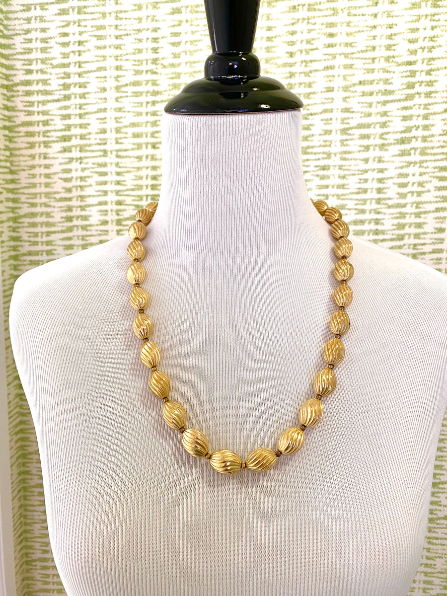 1950s Trifari Textured Goldtone Beaded Necklace